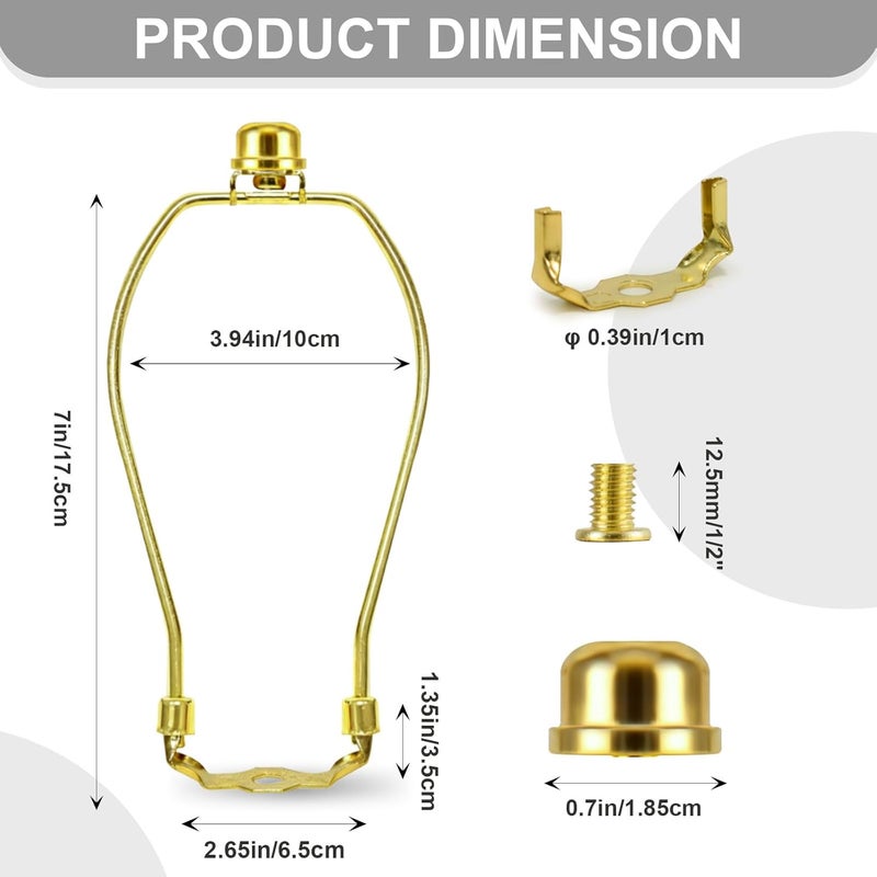 OMOBANU 7 Inch Antique Gold Lamp Shade Harp Holder - Detachable Lamp Shade Holder Replacement with Standard Harp Saddle & Lamps Finials, Metal Decorative Accessories and Parts Repair - Image 1